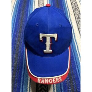 Texas Rangers Hat Adult Velcroback Classic Blue and Red 100% Cotton Promotional